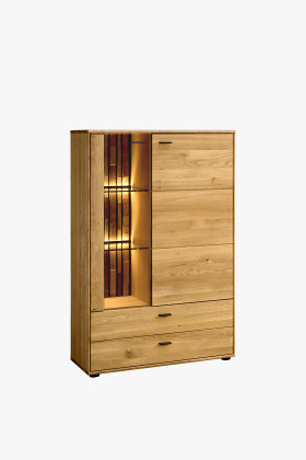 Hohe Kommode Eichenholz mit Glasfront modern 92x138x39 cm